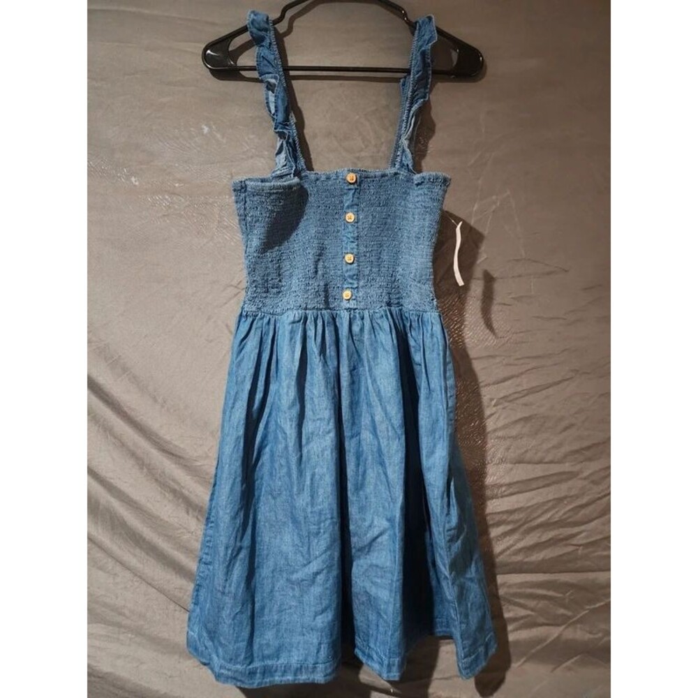 Madison Grey Womens XL Blue Chambray Smocked Bodice Ruffle Strap Sun Dress